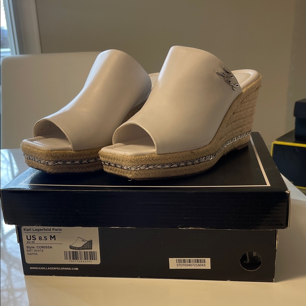 Karl Lagerfeld Cream Wedge Mules
